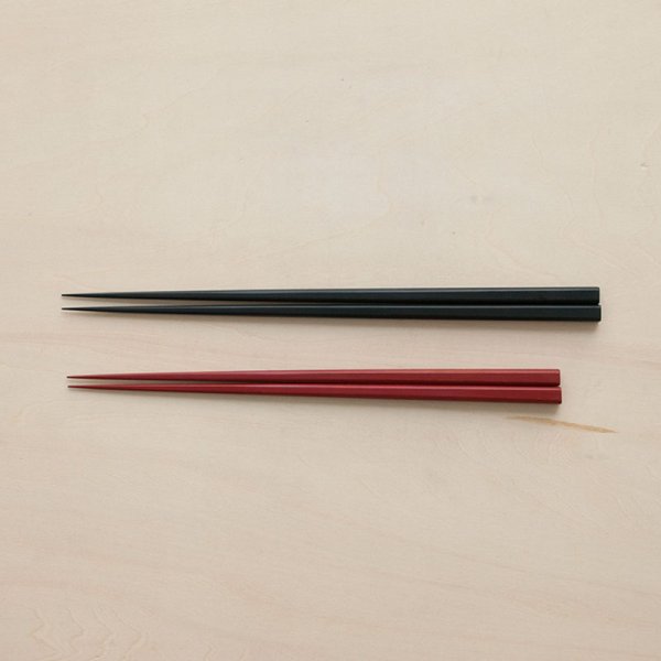 画像1: 【石川漆宝堂】面取箸 摺 黒（大）/ 赤（小）
