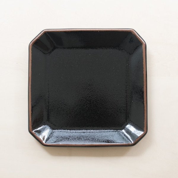 画像1: 【昇陽窯】隅切皿 6寸（黒）