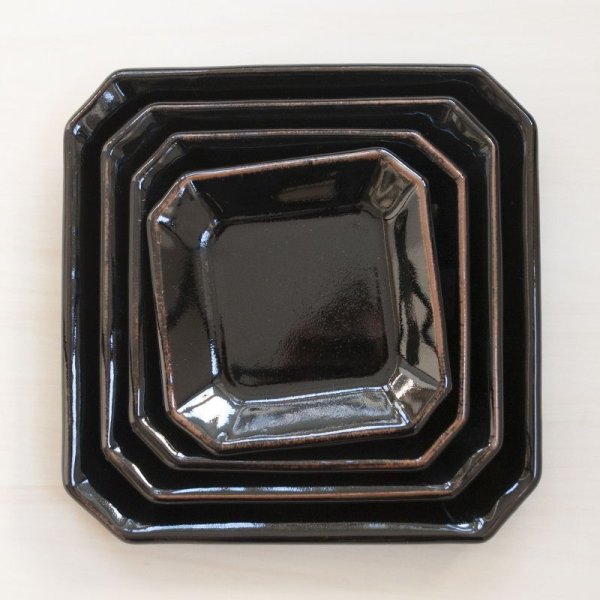 画像6: 【昇陽窯】隅切皿 7寸（黒）