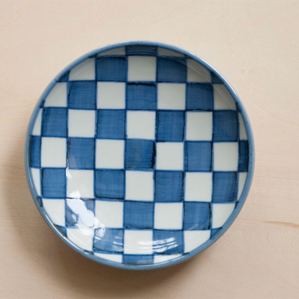 画像2: 【梅山窯】縁立皿4.6寸（市松） (2)